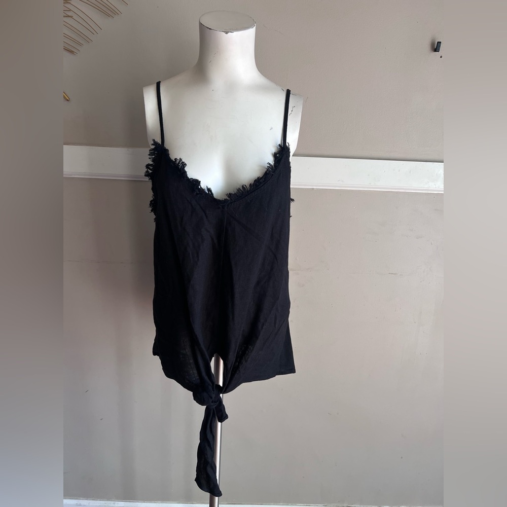 NWT Umgee Black Frayed V-Neck Tie-Front Cami
